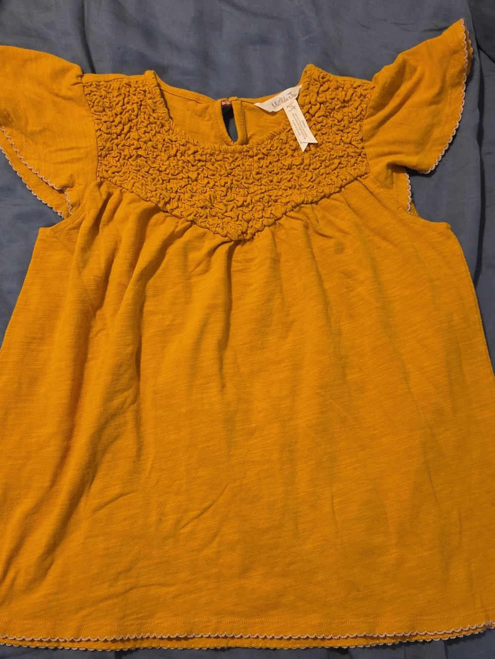 Matilda Jane Mustard Smocked Flutter Sleeve Girls Top